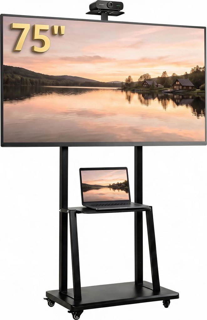 HOMCOM Suport Mobil pentru Televizor de 32-75 Inci, VESA Maxim 400x600, Negru | Aosom Romania