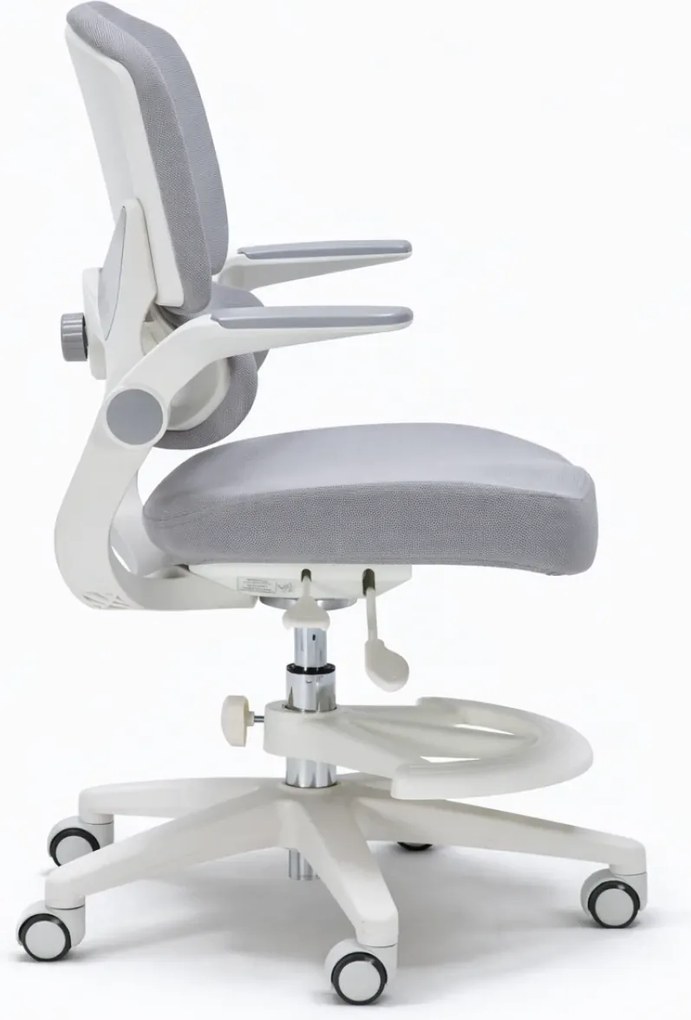 RESIGILAT- ErgoMotion Junior – Scaun Ergonomic pentru copii, Reglaje Multiple, Ajustare Personalizată, Adaptabil pe măsura creșterii, Suport Lombar 3 Zone, Roți Blocabile, Gri