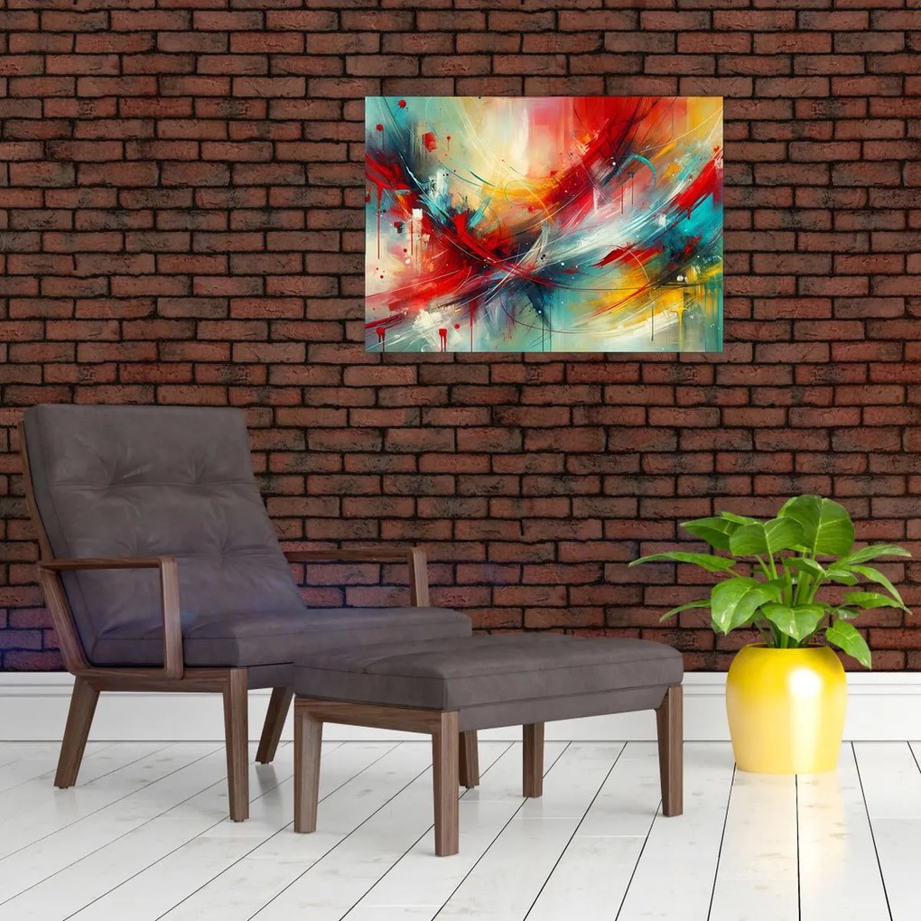 Tablou pe sticlă – Abstracție cu roșu (70x50 cm)