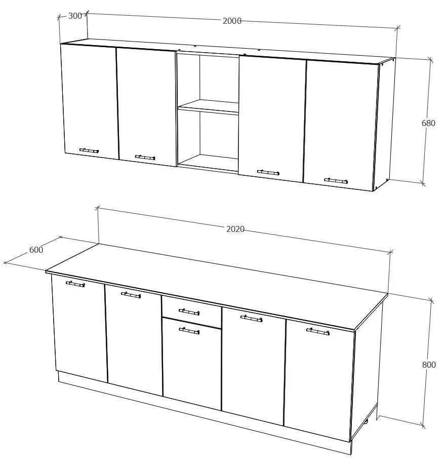 Set Bucatarie Nisa, Stejar Wotan/Alb, L 200 cm