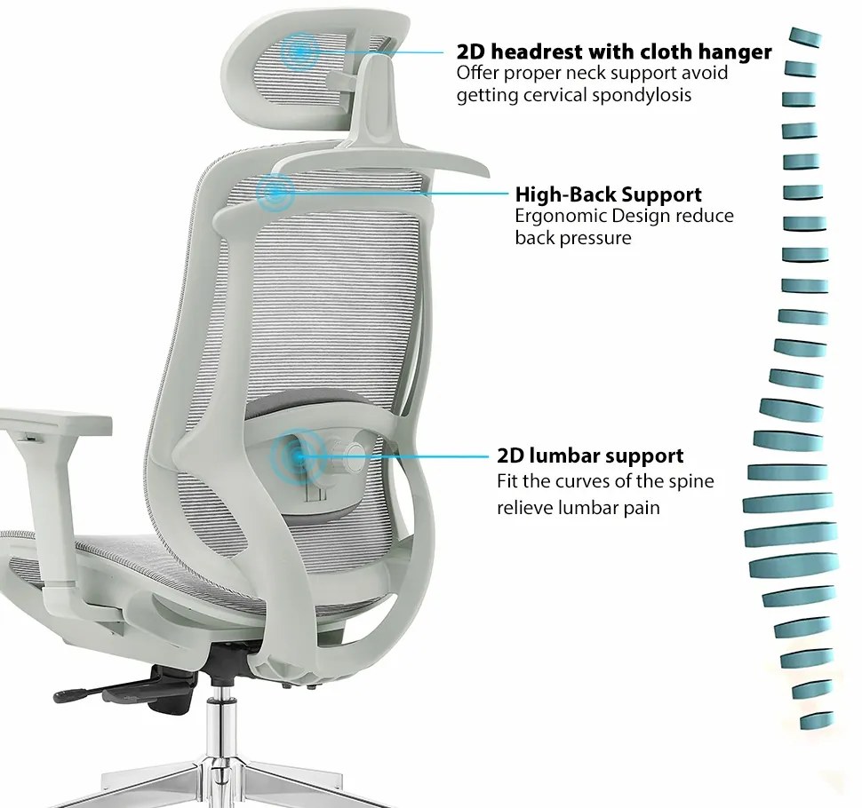 ErgoDynamic Icon-HG -Grey White-, scaun de birou, full mesh, sezut translatie 5 cm