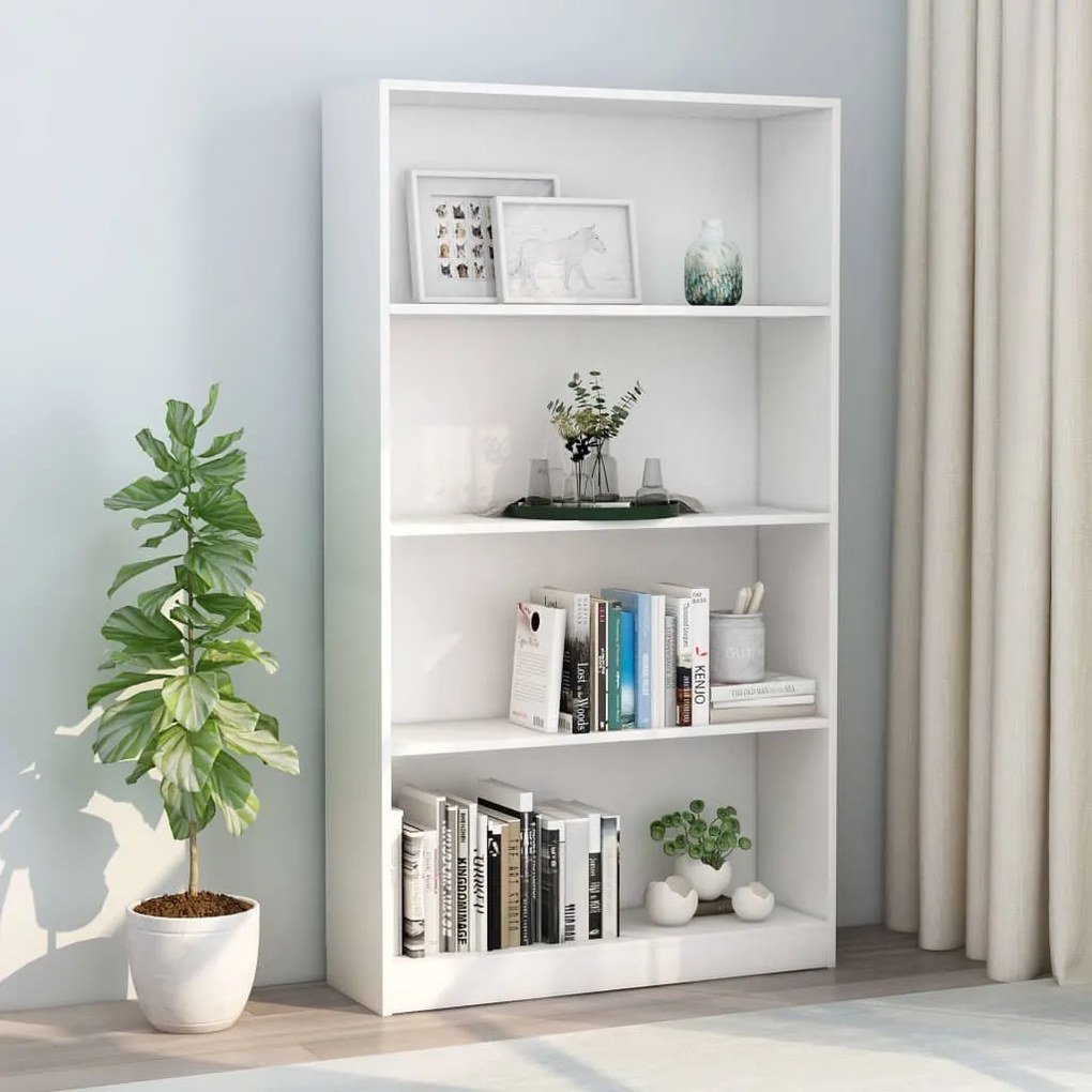 800909 vidaXL Bibliotecă cu 4 rafturi, alb, 80x24x142 cm, lemn prelucrat