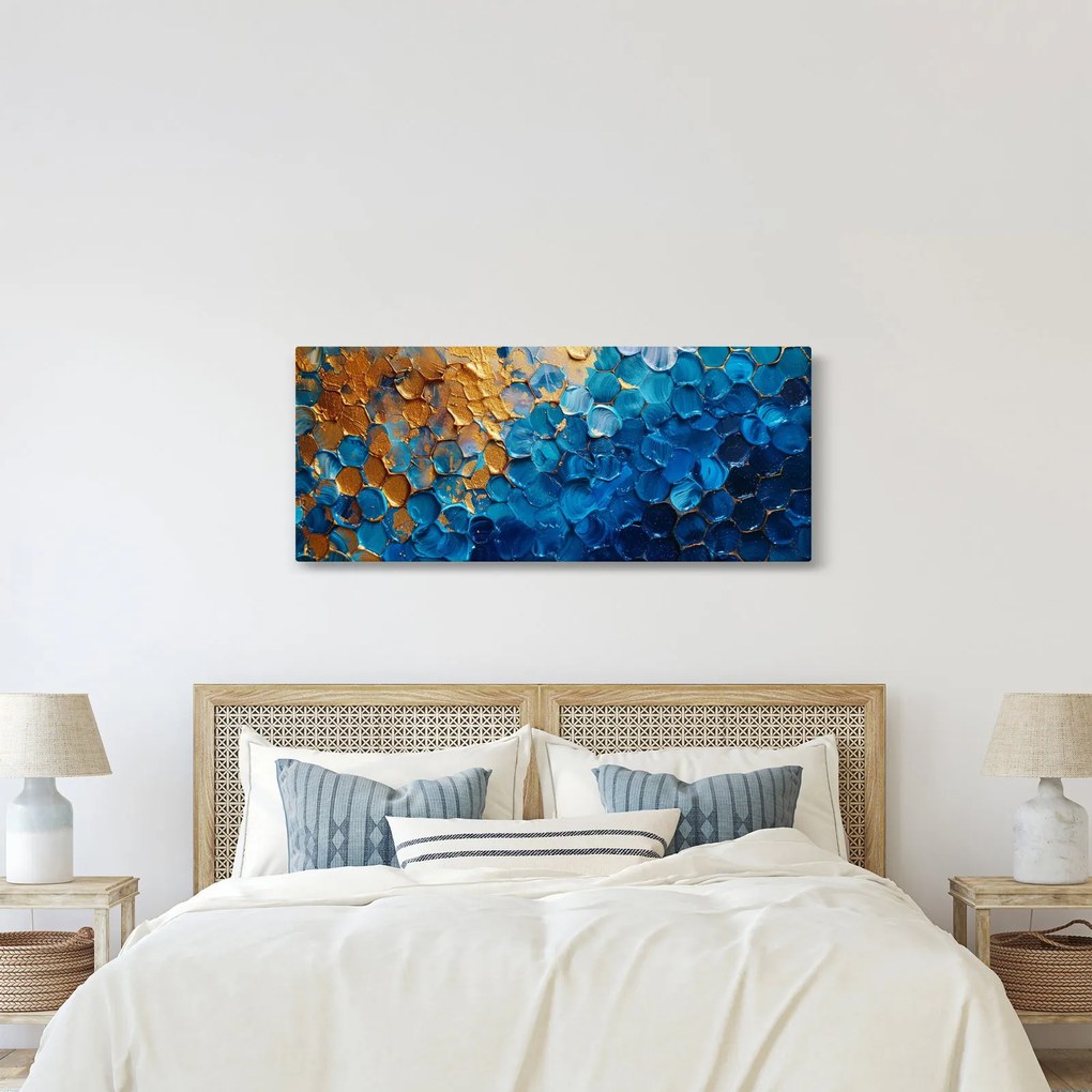 Tablou - Pictura albastru-auriu (120x50 cm)