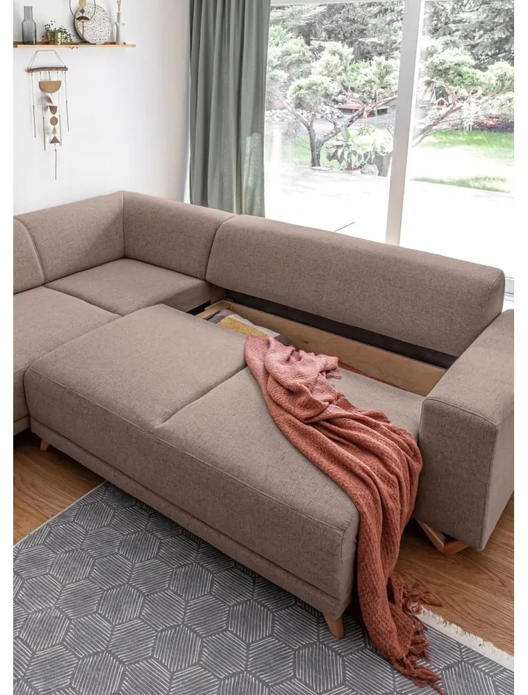 Colțar maro extensibil/cu spațiu de depozitare (cu colț pe partea stângă/în formă de ”L”) Classy Sophie – Miuform