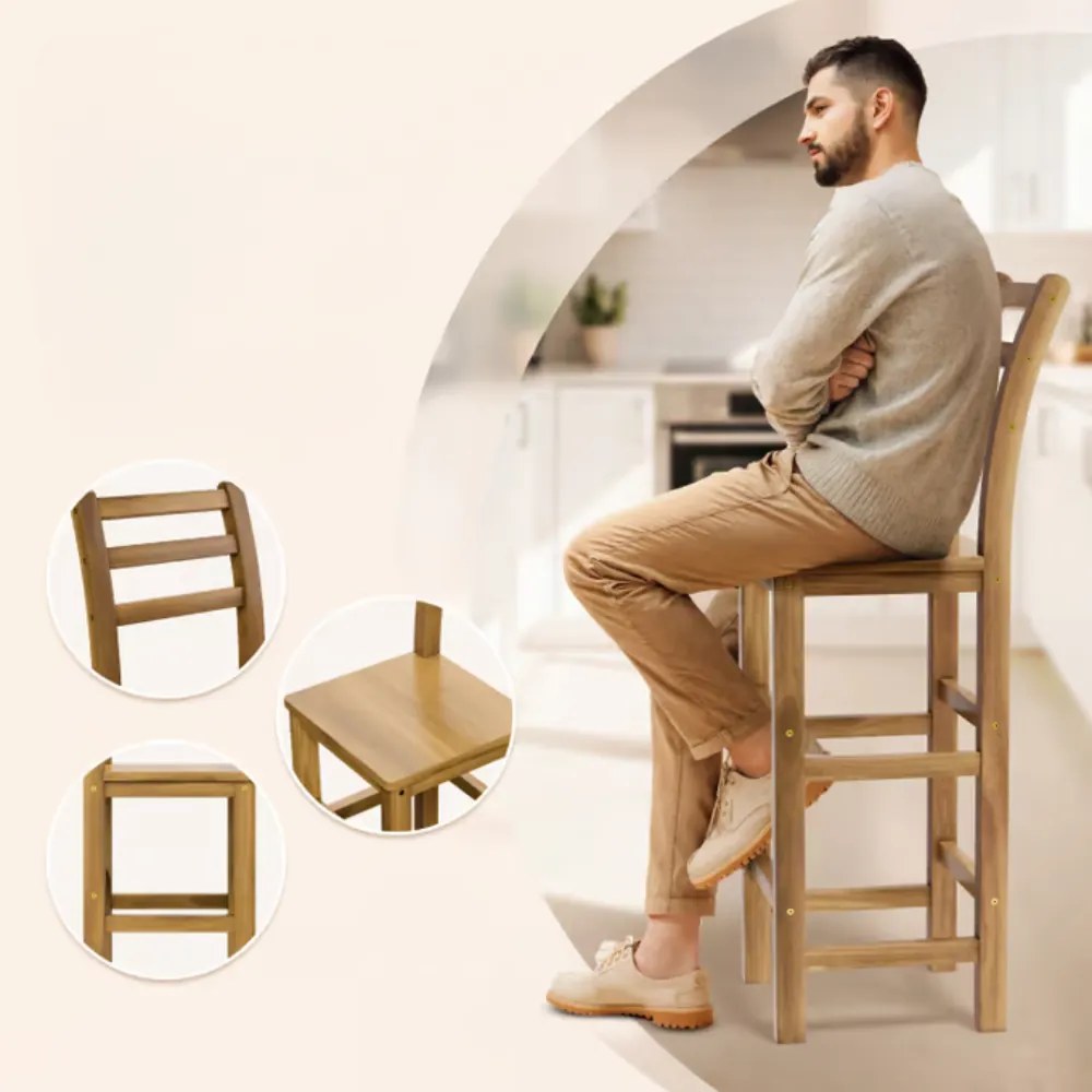 Scaune de bar OSLO cu spătare, 2 buc., 40x36x110cm, maro natural Casaria