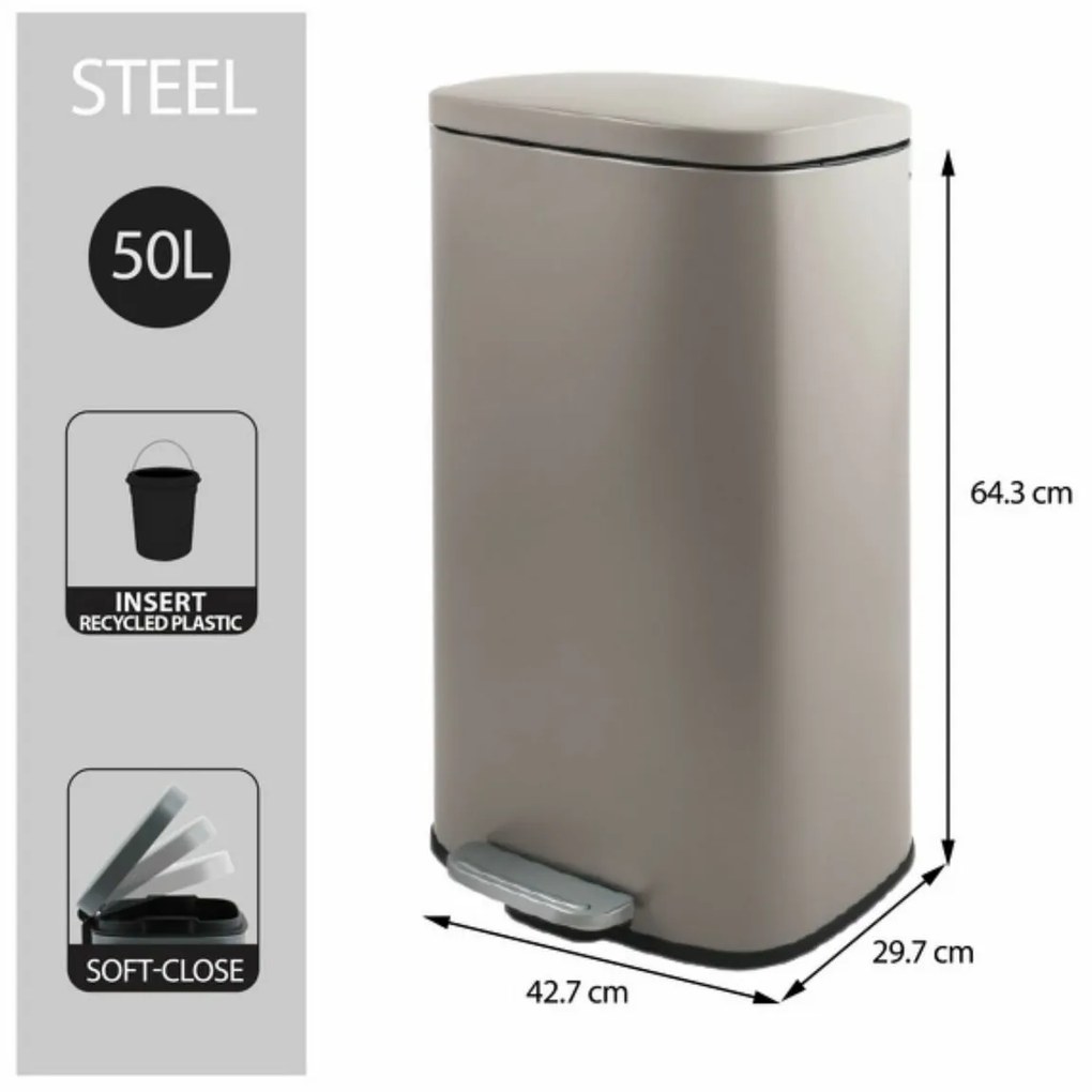 Coș de gunoi cu pedală soft-close Spirella Akira50 l, gri-maro mat, 50 l