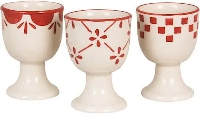 Suport de ou din ceramică artizanală, natur, cu motive florale pictate manual roșu și bordură decorativă, 5×7 cm, „Marion"