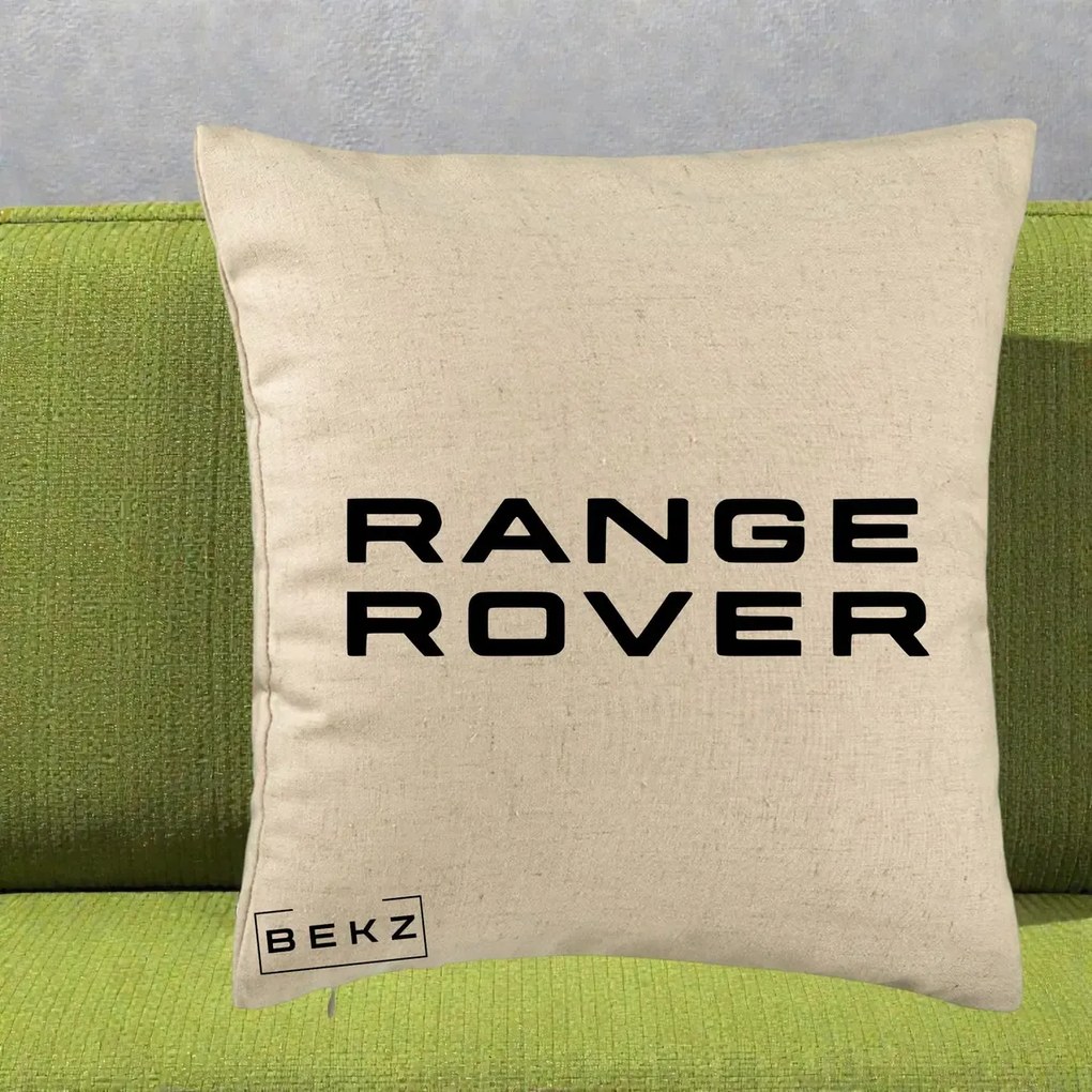 Perna Personalizata cu emblema Range Rover, 40x40 cm, Bej, Husa Detasabila, Perna Inclusa, BEKZ®