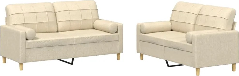 vidaXL Set de canapele cu perne, 2 piese, crem, material textil