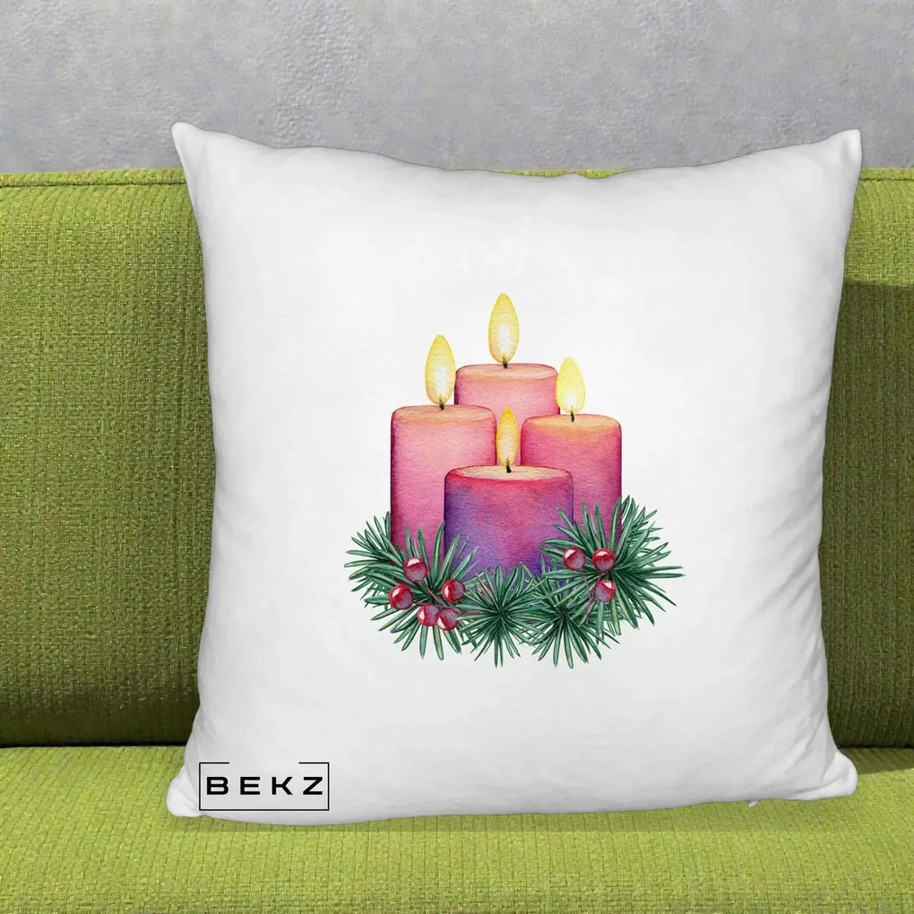 Perna Decorativa Lumanari Advent Roz-Violet, 40x40 cm, Alb Pufos, Husa Detasabila, Perna Inclusa, BEKZ®