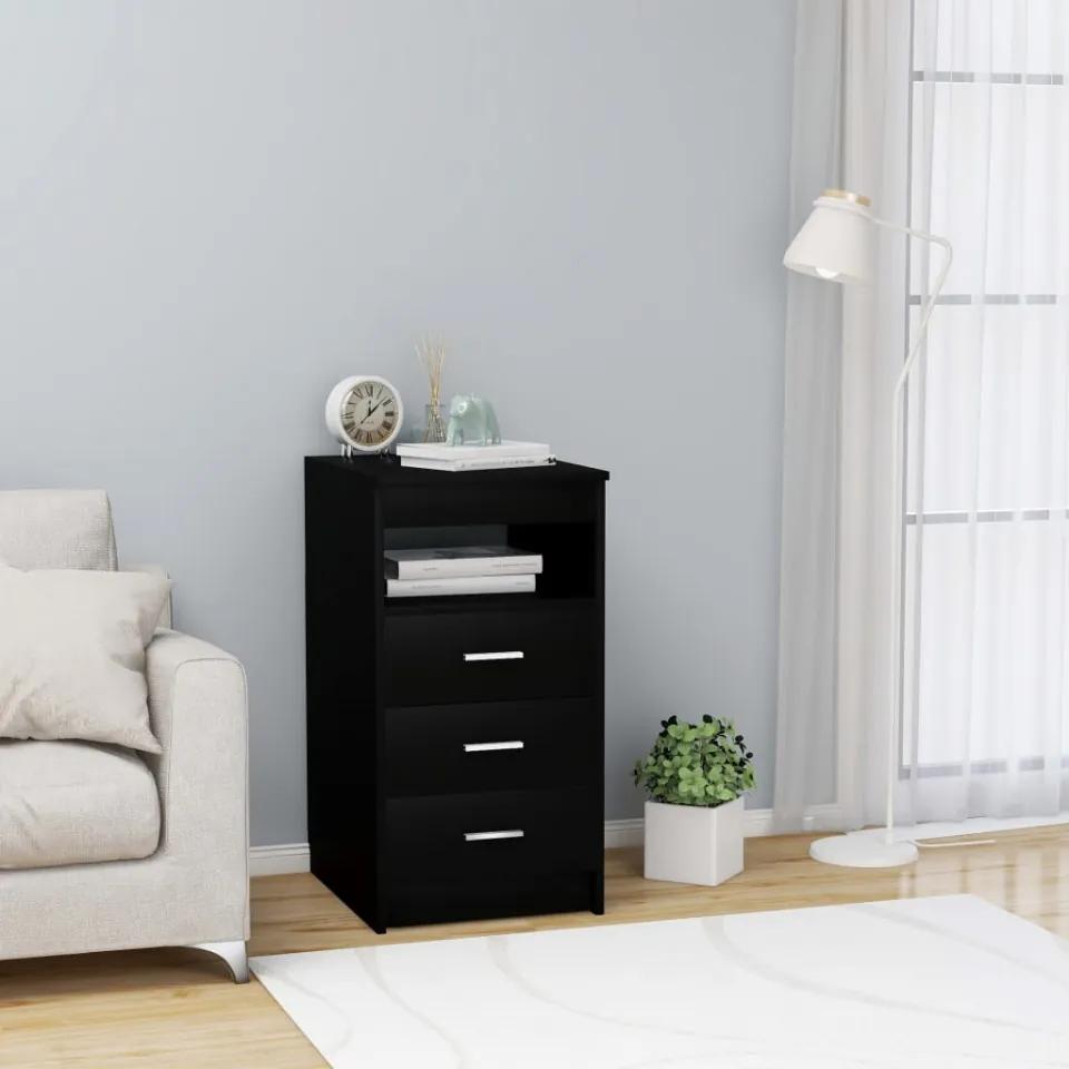 Dulap cu sertare, negru, 40x50x76 cm, lemn compozit