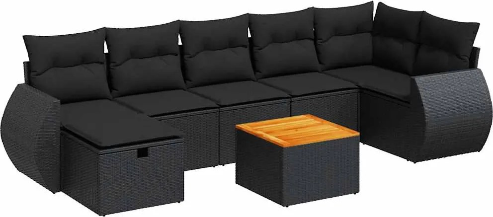 vidaXL Set mobilier de grădină cu perne, 8 piese, negru, poliratan