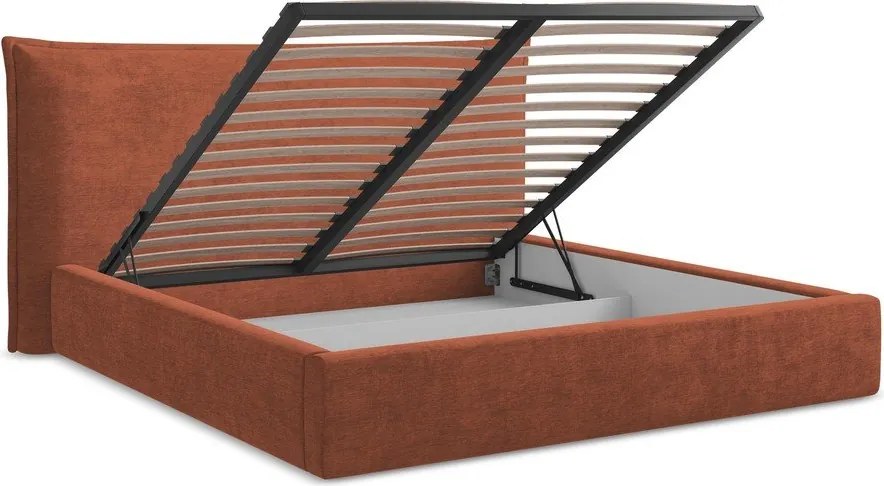 Pat matrimonial teracotă tapițat cu spațiu de depozitare cu somieră 160x200 cm Esala – Makamii