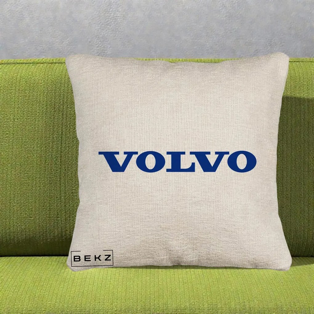Perna Personalizata cu emblema Volvo, 40x40 cm, Bej Canapea, Husa Detasabila, Perna Inclusa, BEKZ®