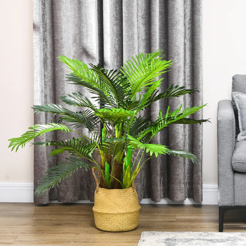 HOMCOM Palmier Artificiel H.1 m Arbore Artificial Trunchi Ramuri Lichen Frunze Mare Realism Ghiveci Inclus | Aosom Romania