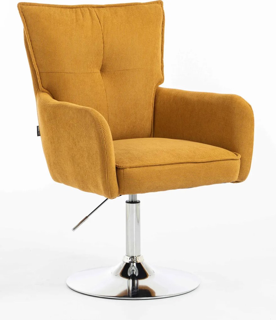 HR250N Scaun Catifea Reiată Premium Ruloare Curry Galben Bază Cromata