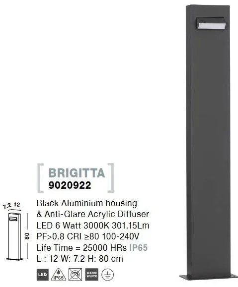 Stalp LED mediu pentru iluminat exterior IP65 BRIGITTA