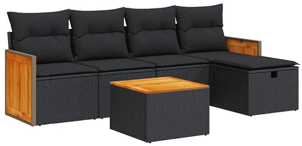 3326017 vidaXL Set mobilier de grădină cu perne, 6 piese, negru, poliratan