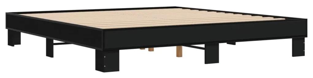 3280217 vidaXL Cadru de pat, negru, 200x200 cm, lemn prelucrat și metal