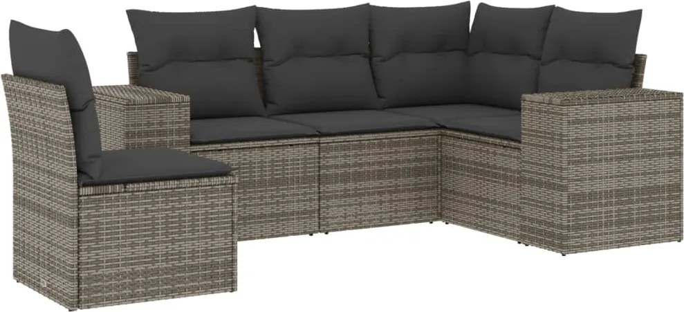 vidaXL Set canapea de grădină cu perne, 5 piese, gri, poliratan