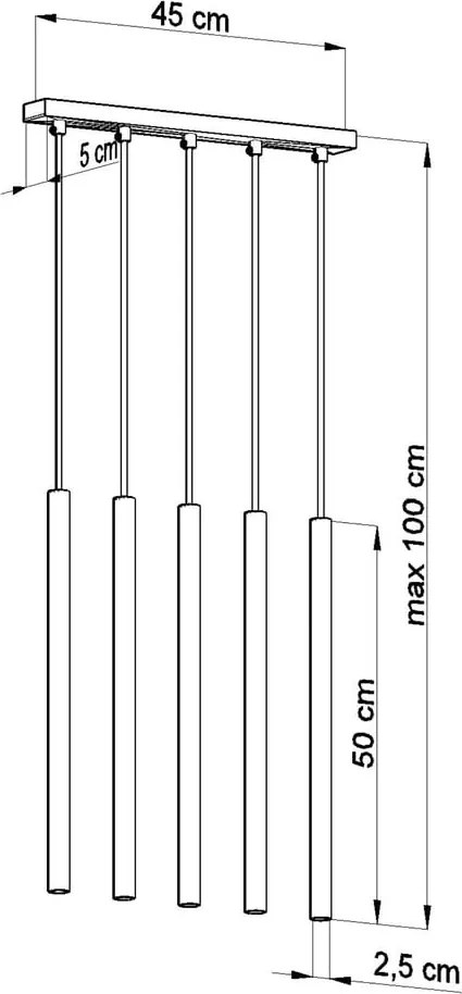 Lustră Sollux Fideus, lungime 45 cm, negru