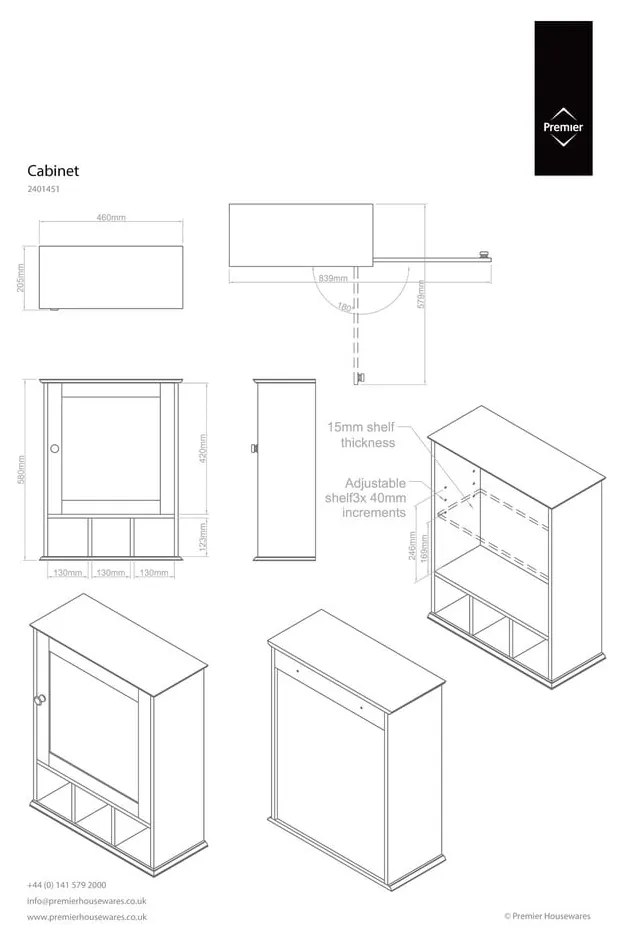 Dulap de baie alb suspendat/cu oglindă 46x58 cm Port – Premier Housewares