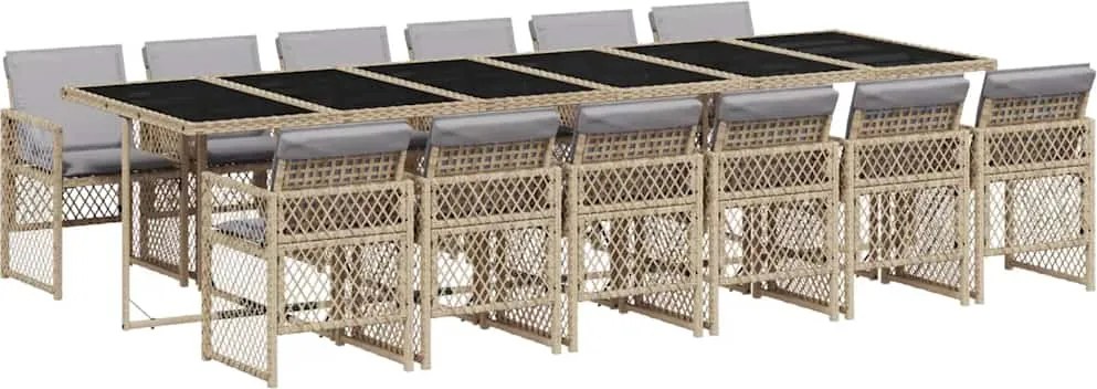 vidaXL Set mobilier de grădină cu perne, 13 piese, bej, poliratan