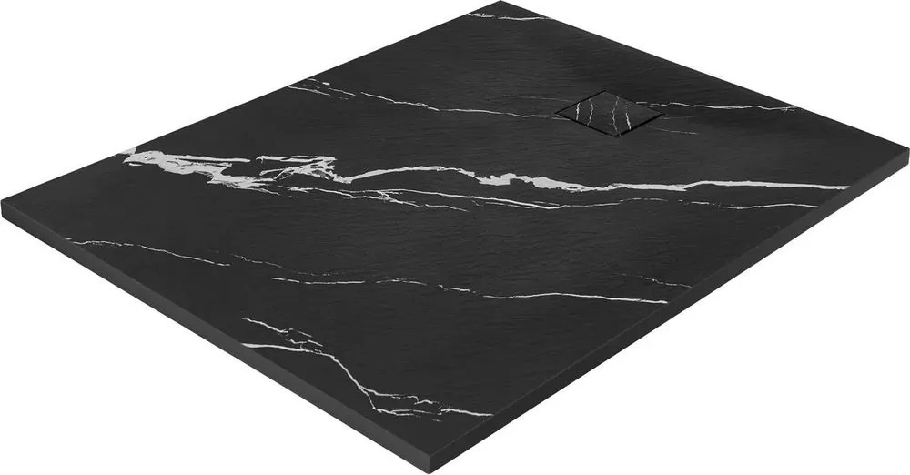 Cadita dus dreptunghiulara negru imitatie marmura Carrara Rea Magnum 80x100 cm