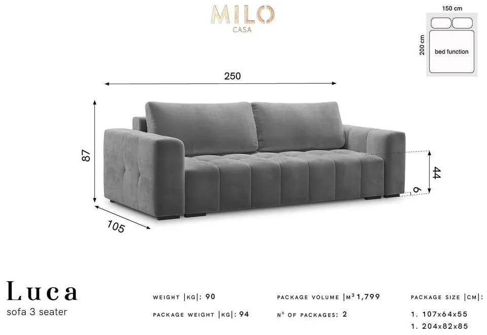 Canapea extensibila din catifea Milo Casa Luca, albastru deschis