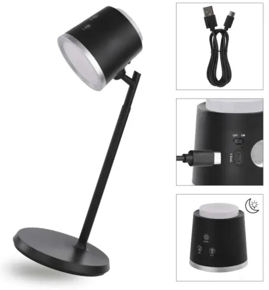 Lampă LED reîncărcabilă dimabilă de masă 4 în 1 LED/6W/3,7V 3000K/4000K/6500K negru