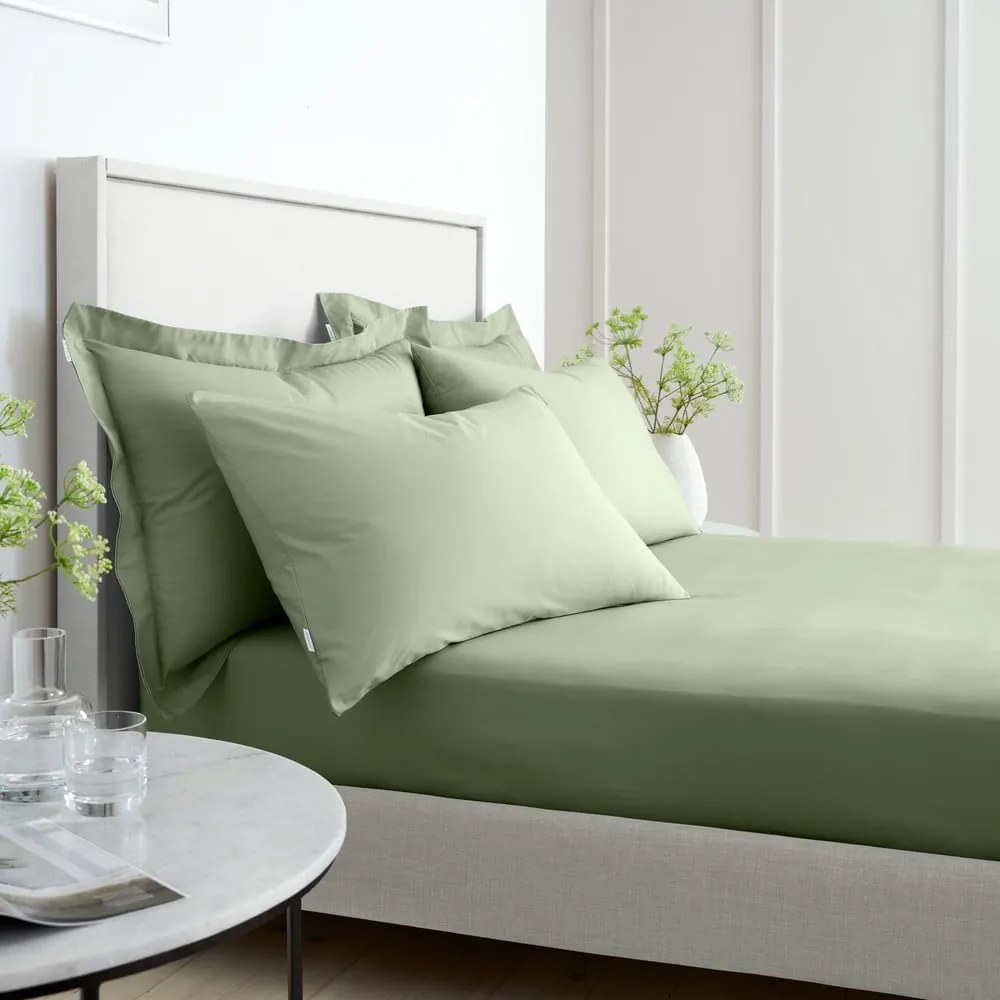 Cearceaf verde din bumbac percal cu elastic 150x200 cm Cotton Percale – Bianca
