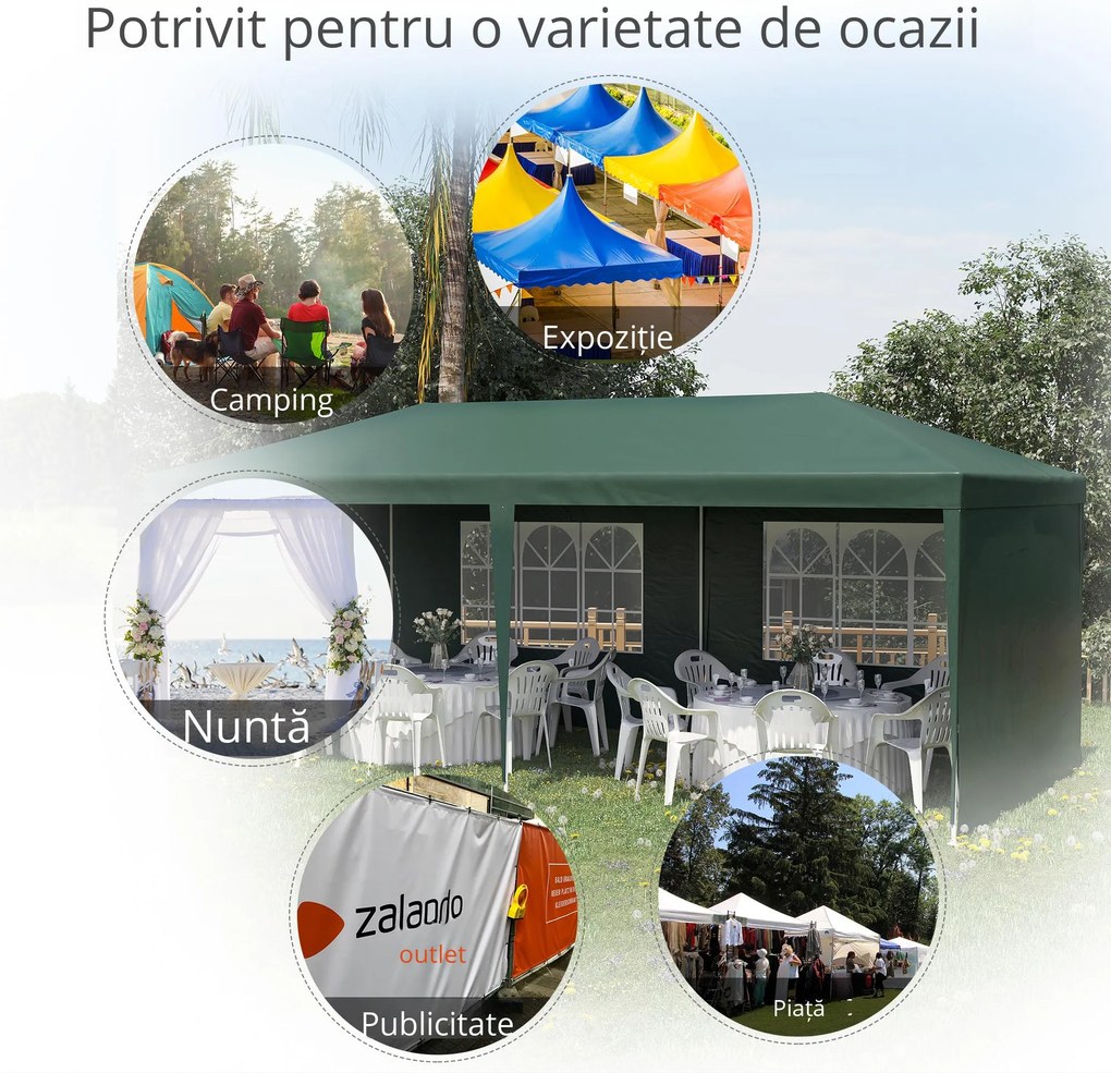 Outsunny Cort de Grădină cu Orificii de Drenaj, Pereți Detașabili și Ferestre, 6x3 m, Verde | Aosom Romania