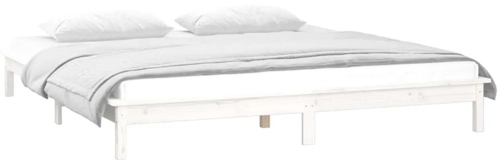 Cadru de pat cu LED, mic dublu 4FT, alb, 120x190 cm, lemn masiv Alb, 120 x 190 cm