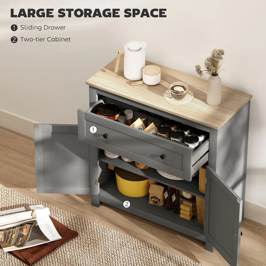 HOMCOM Comodă de bucătărie modernă cu sertar și dulap din lemn gri | Aosom Romania