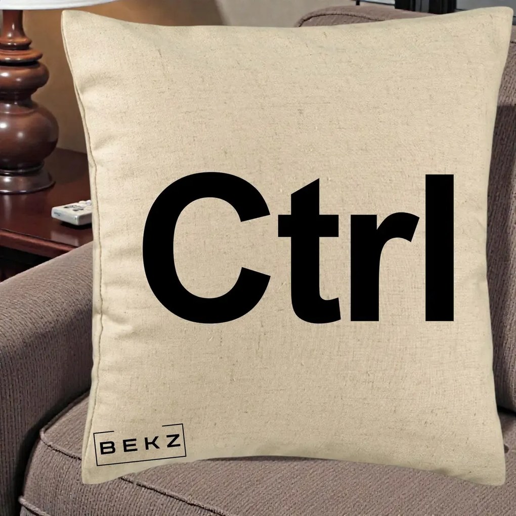 Perna Personalizata Tasta Ctrl Tipografie Bold, 40x40 cm, Bej, Husa Detasabila, Perna Inclusa, BEKZ®