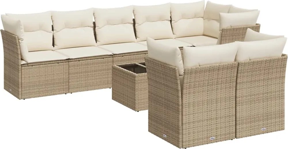 vidaXL Set canapele de grădină, 9 piese, cu perne, bej, poliratan