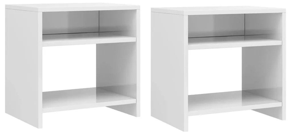 800022 vidaXL Noptiere, 2 buc., alb extralucios, 40x30x40 cm, lemn prelucrat