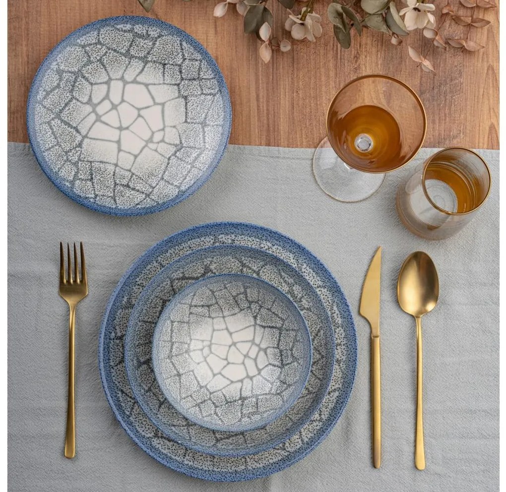 Set de veselă, 24 piese, din porțelan, albastru