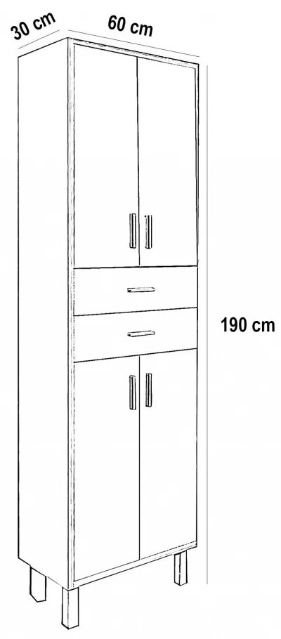 Dulap înalt Nerva 60 cu 4 uși, 2 sertare, ulm rauna
