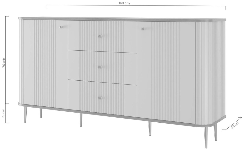 Comodă cu sertare Vesper 160 cm pe picioare - cașmir / picioare negre