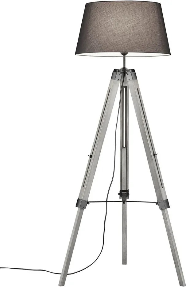 Lampadar din lemn și pânză Trio Tripod, înălțime 143 cm, gri
