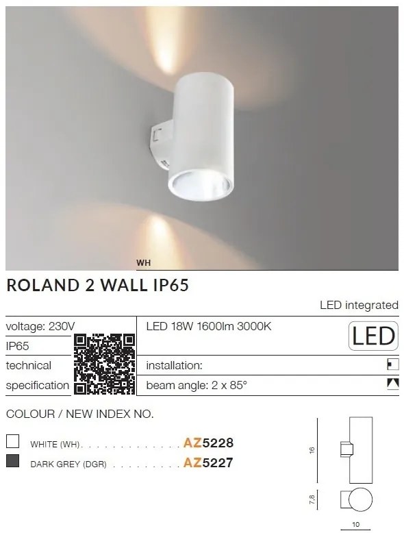 Aplica LED pentru iluminat exterior IP65 ROLAND 2 WH