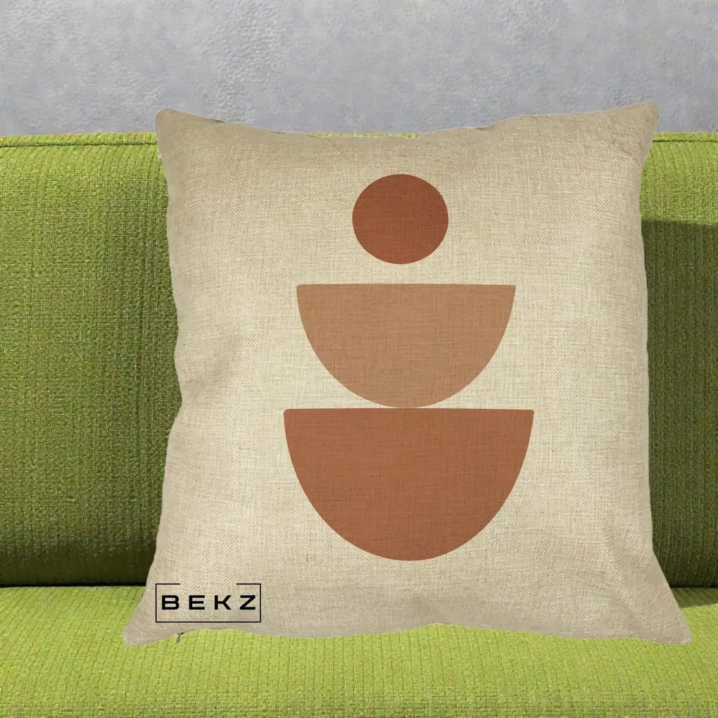 Perna Decorativa Geometric Boho Semicerc Stivuit, 40x40 cm, Crem, Husa Detasabila, Perna Inclusa, BEKZ®