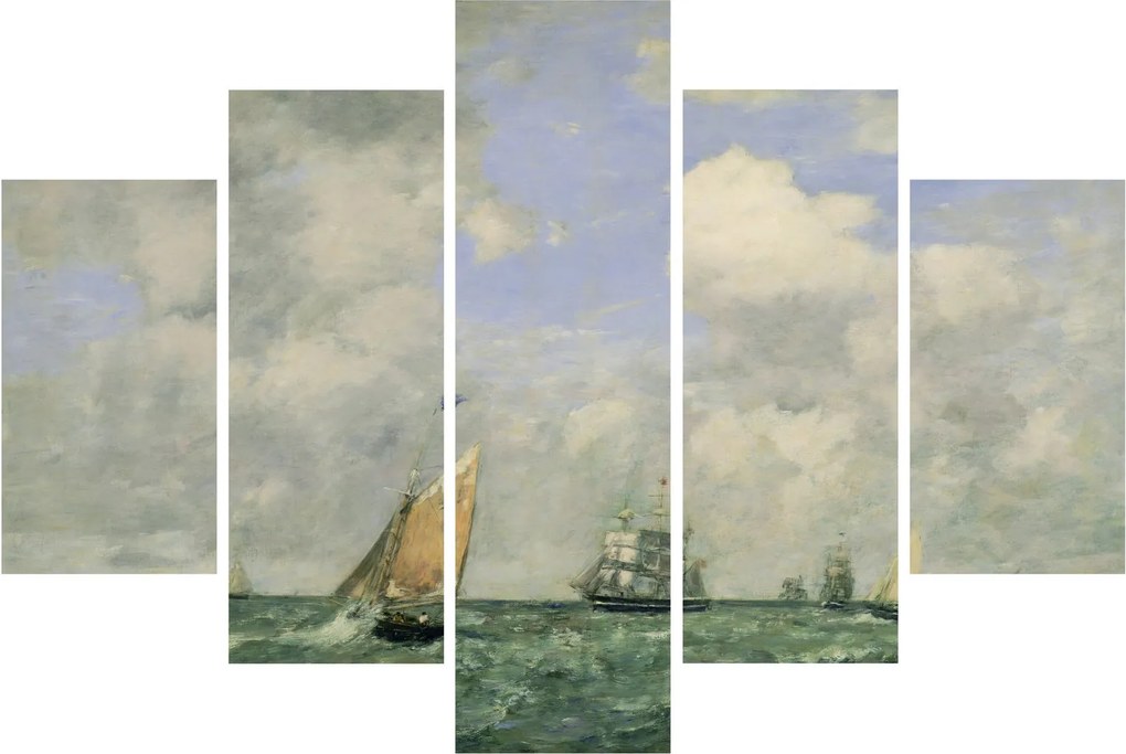 Tablou - Eugène Boudin, Ships and Sailing Boats Leaving Le Havre, reproducere (150x105 cm)