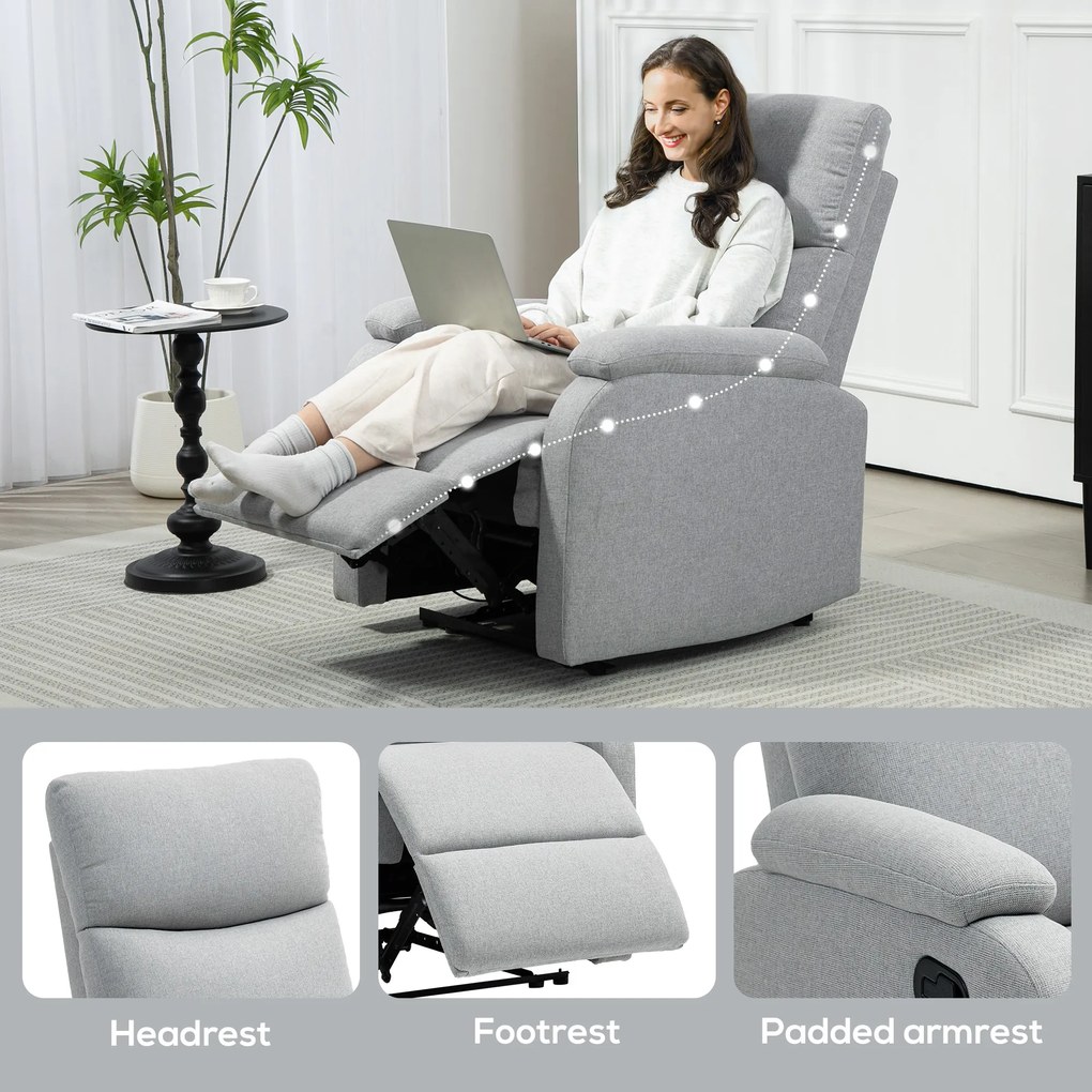 HOMCOM Fotoliu Recliner din In cu Suport Reglabil pentru Picioare, 69x91,5x103 cm, Gri | Aosom Romania