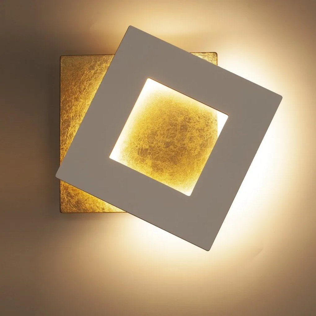 Aplica de perete LED design ambiental DALIA 18x18cm, alb/ auriu