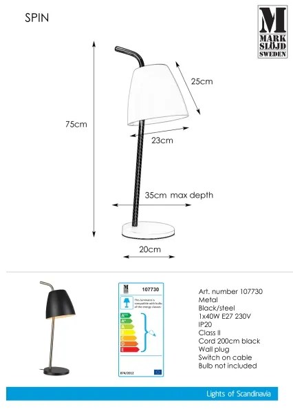 Markslöjd 107730 - Lampă de masă SPIN 1xE27/40W/230V