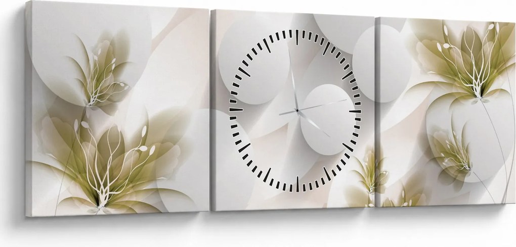 Tablou - 3D cercuri cu flori (cu ceas) (90x30 cm)