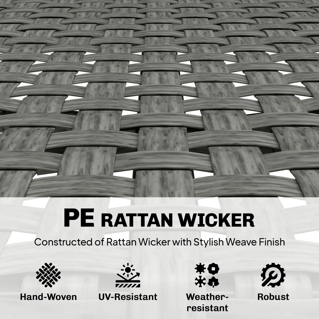 Outsunny Bancă de grădină 2 locuri din rășină împletită și oțel, cu cotiere, spătare și picioare reglabile, 110x58x78cm, gri | Aosom Romania