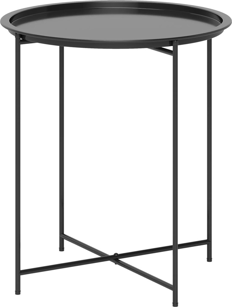 Outsunny Măsuță de Grădină cu Tavă Detașabilă și Picioare Pliabile, Ø46x50 cm, Negru | Aosom Romania